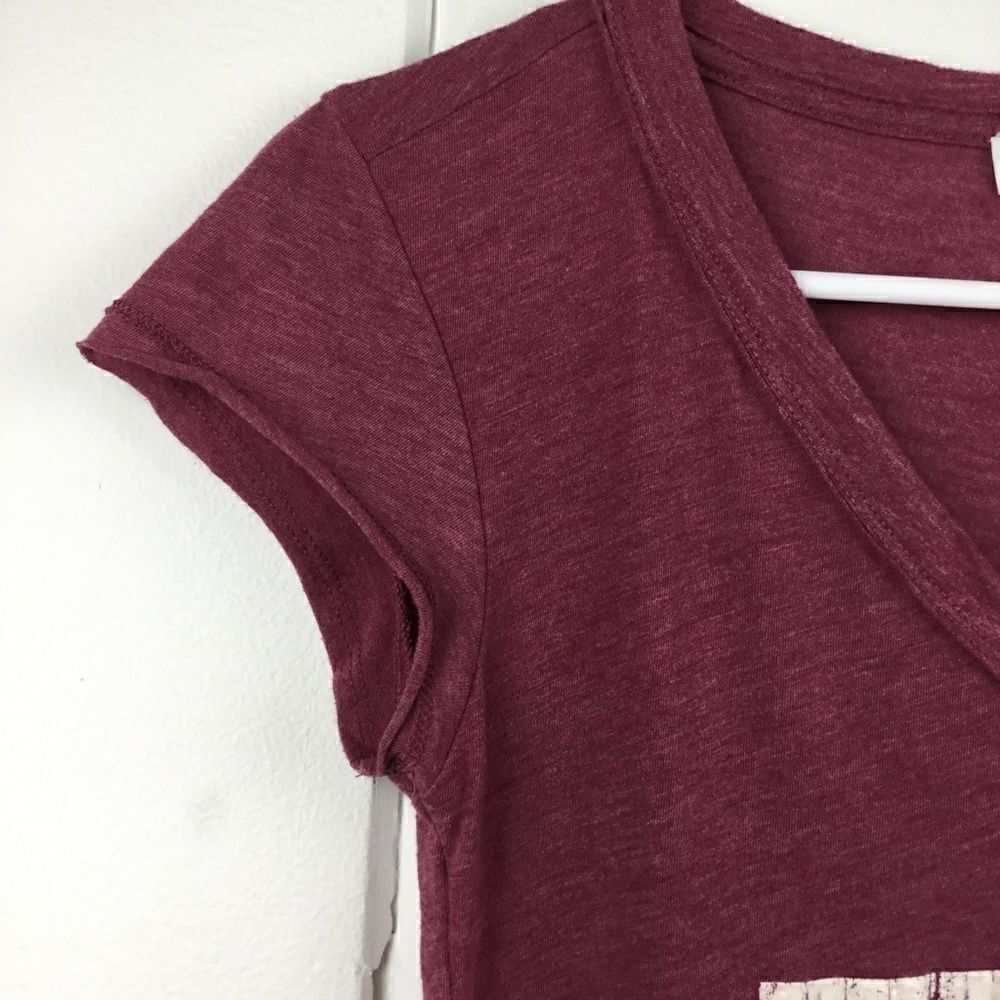 William Rast Burgundy Tee “Soul” Cap Sleeve Top, Size XS - Picture 4 of 8